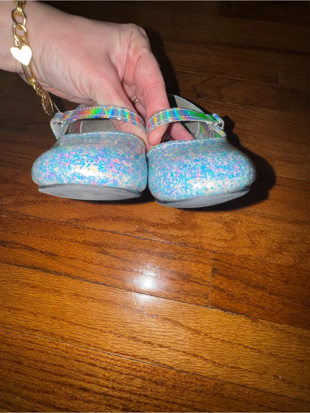 Disney Princess Girls Blue Glitter Mary Jane Shoes with Holographic Strap